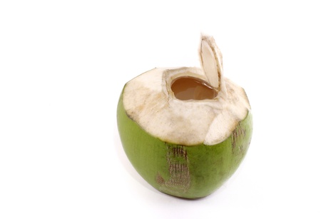 Opened young coconut isolated on white backgroundの写真素材