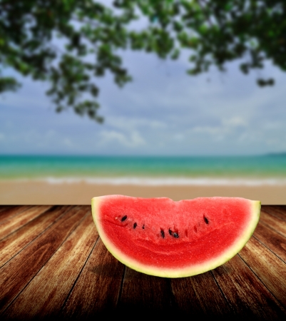 Watermelon from japan on beach, Summer concept の写真素材