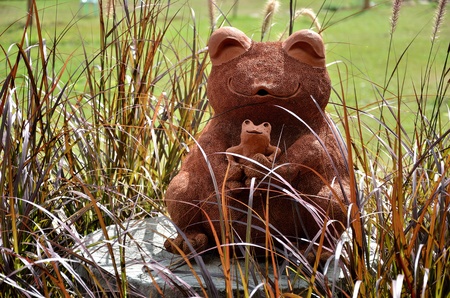 Frog earthenware sculpture in the garden, Thailandの写真素材