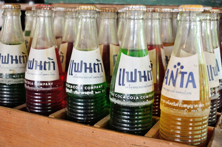 CHIANG MAI, THAILAND - OCTOBER 23 : Retro soft drinks bottle of Fanta brand on October 23, 2012のeditorial素材