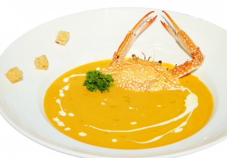 Pumpkin soup with crabの写真素材