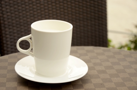 Hot milk cup on tableの写真素材