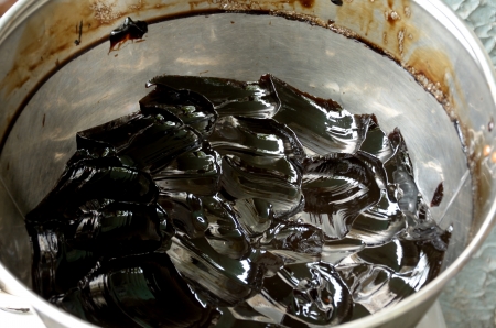 Grass jelly or Chinese vegetable jelly black in color, Chinese dessertの写真素材