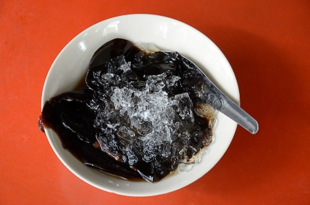 Grass jelly or Chinese vegetable jelly black in color, Chinese dessertの写真素材