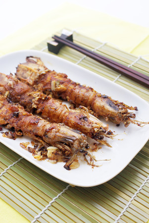 Fried garlic Mantis shrimp, Thai foodの写真素材