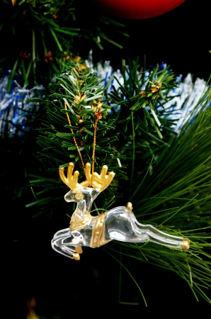 Reindeer antlers toy hanging on christmas tree, Christmas conceptの写真素材
