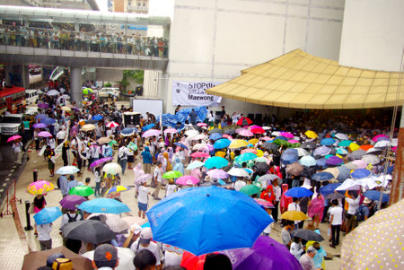 BANGKOK, THAILAND - SEPTEMBER 22   Huge crowd listen speech for against the construction of a dam in Mae Wong National Park on 22 September 2013 at Bangkok Art and Culture Centre, Thailandのeditorial素材