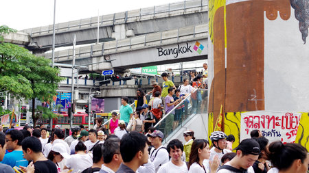 BANGKOK, THAILAND - SEPTEMBER 22   Huge crowd listen speech for against the construction of a dam in Mae Wong National Park on 22 September 2013 at Bangkok Art and Culture Centre, Thailandのeditorial素材