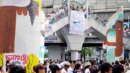 BANGKOK, THAILAND - SEPTEMBER 22   Huge crowd listen speech for against the construction of a dam in Mae Wong National Park on 22 September 2013 at Bangkok Art and Culture Centre, Thailandのeditorial素材