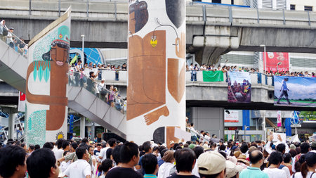 BANGKOK, THAILAND - SEPTEMBER 22   Huge crowd listen speech for against the construction of a dam in Mae Wong National Park on 22 September 2013 at Bangkok Art and Culture Centre, Thailandのeditorial素材