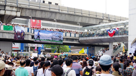 BANGKOK, THAILAND - SEPTEMBER 22   Huge crowd listen speech for against the construction of a dam in Mae Wong National Park on 22 September 2013 at Bangkok Art and Culture Centre, Thailandのeditorial素材