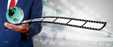 Businessman present new movie to buyer, Movie business conceptの写真素材
