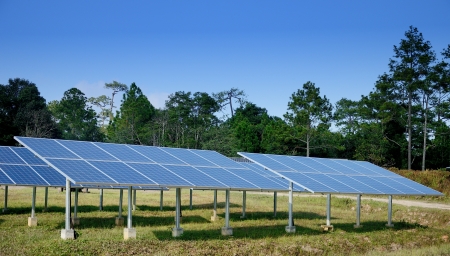 Solar cell in the forest at Phu Kradueng National Park, Thailandの写真素材