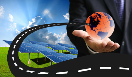 New road for sustainable energy concept, Solar energyの写真素材