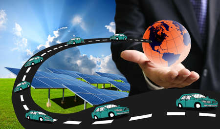 Solar car for save the earth conceptの写真素材