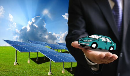 Green energy for transportation, Solar power car with sustainable energy conceptの写真素材