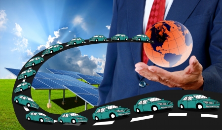Electric cars with solar energy conceptの写真素材