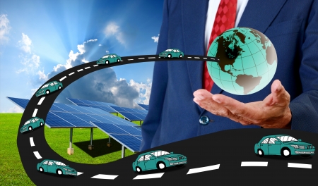 Solar power car for save the world conceptの写真素材