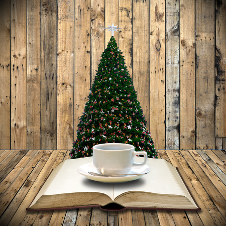 Drink coffee and read bible in Christmas dayの写真素材