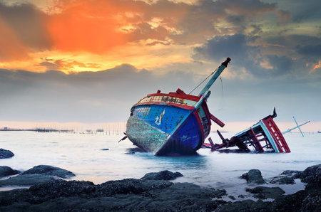 CHONBURI- JUNE 20   Shipwreck on June 20, 2014 in Ang Sila, Chonburi, Thailand  のeditorial素材