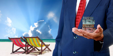 Businessman offer the summer trip, Vacation conceptの写真素材