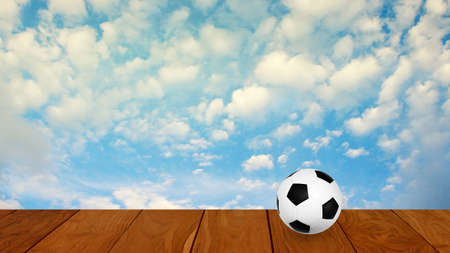 Football on deck with nice sky backgroundの写真素材