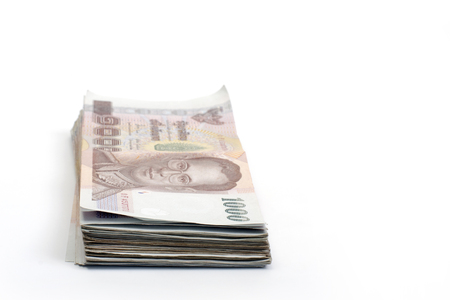 Thailand money banknotes isolated on white backgroundの写真素材