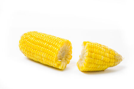 Boiled corn isolated on white backgroundの写真素材