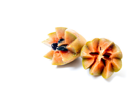 Fresh sapodillas isolated on white backgroundの写真素材