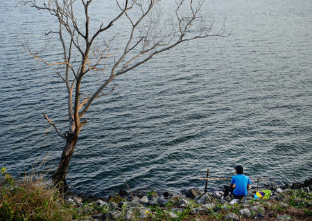 Fishing at lake, Chonburi, Thailandの写真素材