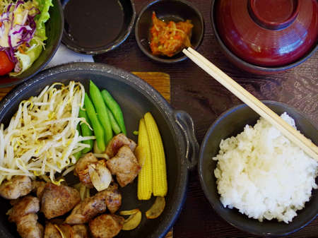 Beef steak with rice in Japanese styleの写真素材