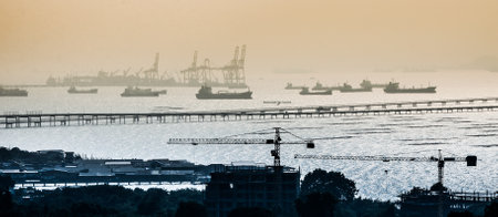 SRIRACHA THAILAND  16 OCTOBER: Sriracha port and cityscape on October 16 2014 in Sriracha Chonburi Thailandのeditorial素材