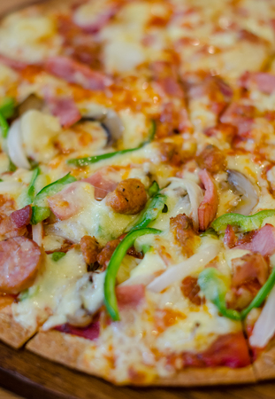 Yummy pizza on table, Close up shotの写真素材