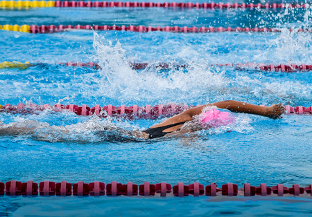 Swimming at pool, Sporty conceptの写真素材