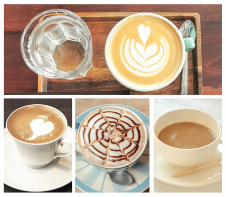 Coffee collage, Nice hot coffee cupの写真素材