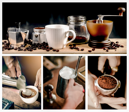 Coffee collage, Nice hot coffee cupの写真素材