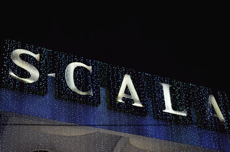 BANGKOK, THAILAND - 1 APRIL : Scala theatre light signage on 1 April 2018 in Bangkok, Thailand