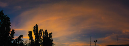 Nice dramatic sky with cloud and silhouette of trees, Panoramic view
