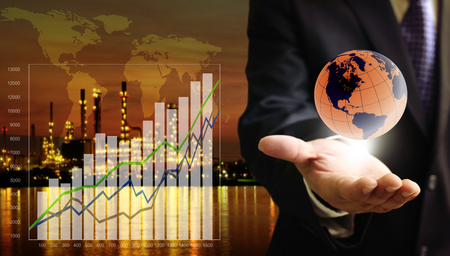 CEO show growth chart of sales revenue around the world, Energy and Petrochemical industrial conceptの写真素材