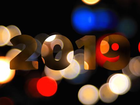 Text of 2019 new year with bokeh light backgroundの写真素材