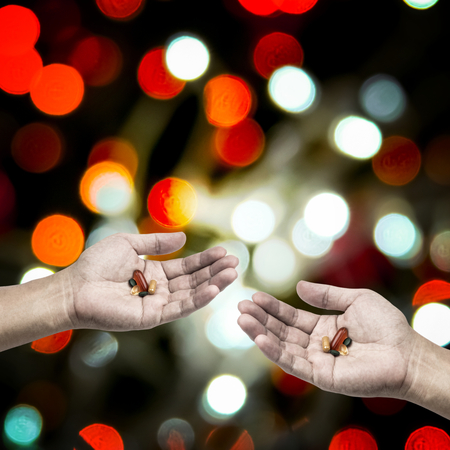 Medicine business concept, Hand share medicine togetherの写真素材