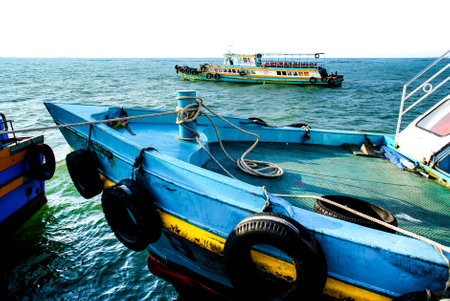 CHONBURI, THAILAND - 19 FEB : Passenger boat mooring at sea on 19 February 2019 in Chonburi, Thailandのeditorial素材