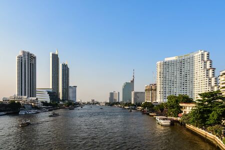BANGKOK, THAILAND - MARCH 13, 2019 : Cityscape view of Bangkok at Chao phraya river on 13 March 2019 in Bangkok, Thailandのeditorial素材