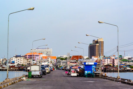 CHONBURI, THAILAND - 15 MAY : Street view at Sriracha dock on 15 May 2019 in Sriracha, Chonburi,...