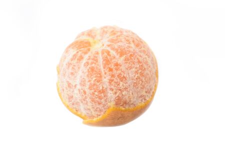 Peeled tangerine isolated on white backgroundの写真素材