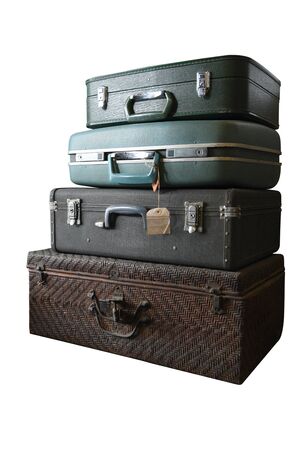 Vintage travel bag overlay and isolated on white background