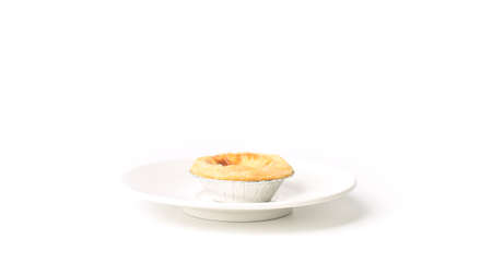 Egg tart, traditional Portuguese dessert on white  dishの写真素材
