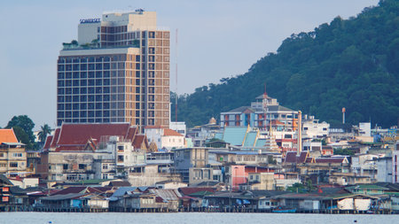 CHONBURI, THAILAND - NOV 3 : Sriracha citysacpe with seaside on 3 November 2020 in Sriracha, Chonburi, Thailandのeditorial素材