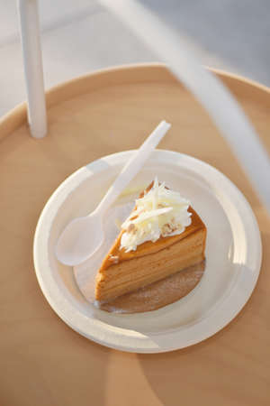 Thai tea cake on paper dish, High angle viewの写真素材