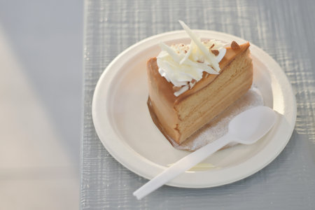 Thai tea cake on paper dish, High angle viewの写真素材